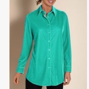 Soft Surroundings Mint Green Gemstone Soft Velvet Boyfriend Shirt